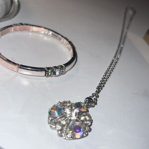 Bracelet & Necklace set silver with crystal clear & iridescent shimmer jewels​